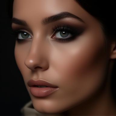 Classic smoky eye makeup paired with a subtle nude lip